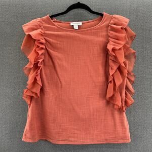 Calligraphie Anthropologie Terracotta Boho Flutter Sleeve Top Blouse Size‎ M